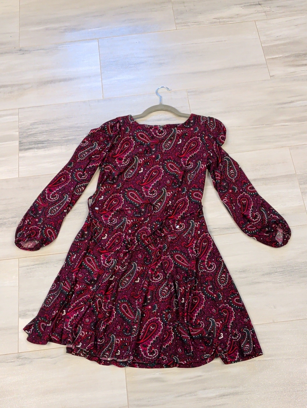 Tommy Hilfiger Burgundy Paisley Long-Sleeve Twirl Dress
